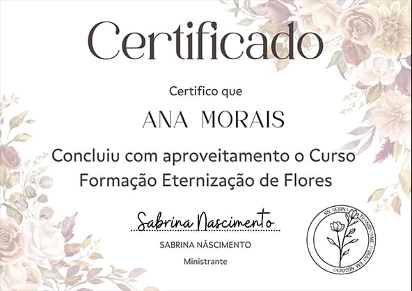Certificado de conclusão FEF — Formação Eternização de Flores
